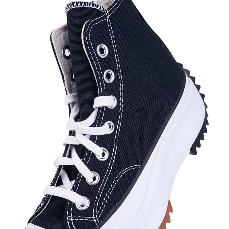 男女款Run Star Hike黑白色增高厚底休闲情侣帆布鞋