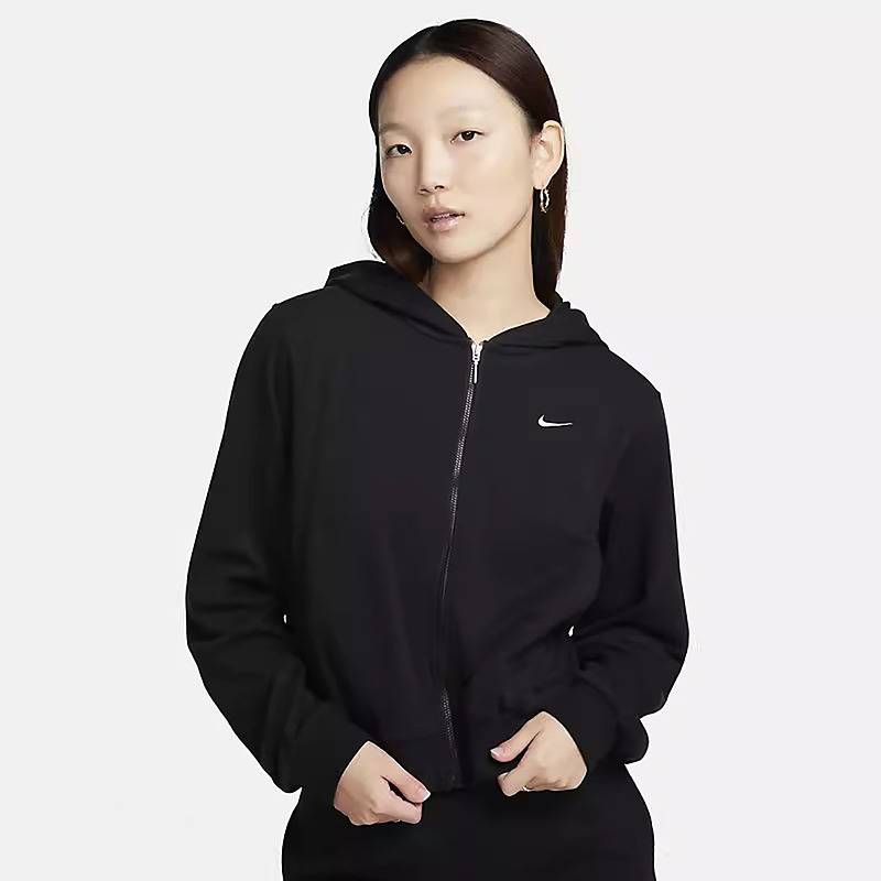 女法式毛圈运动服连帽宽松跑步外套