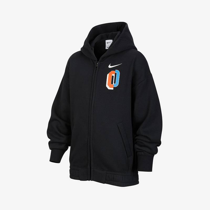 大童全长拉链开襟加绒连帽衫