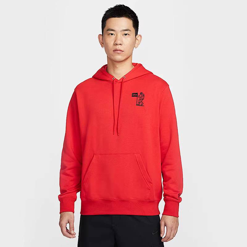 男子卫衣红色本命年宇航员印花连帽运动套头衫HQ8595-657