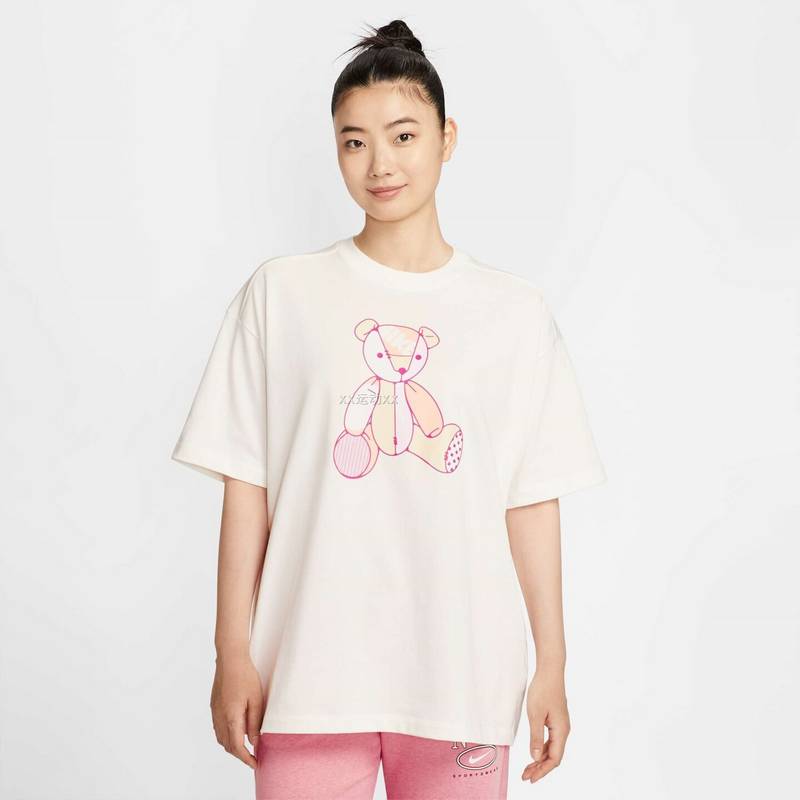 女子新款休闲小熊玩偶印花透气短袖运动T恤