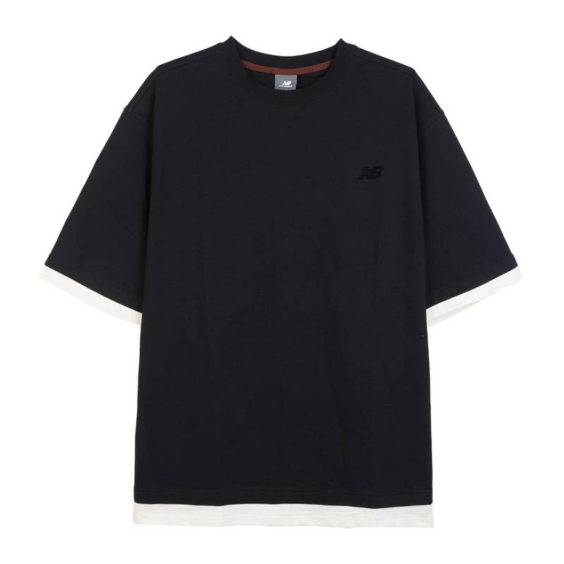 休闲透气圆领假两件短袖T恤男AMT52301-BK