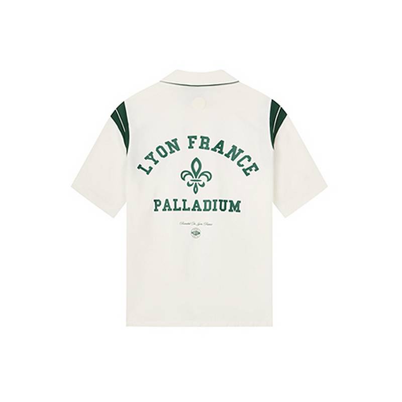 复古运动大字图案印花男女款短袖衬衫外套1011341-262